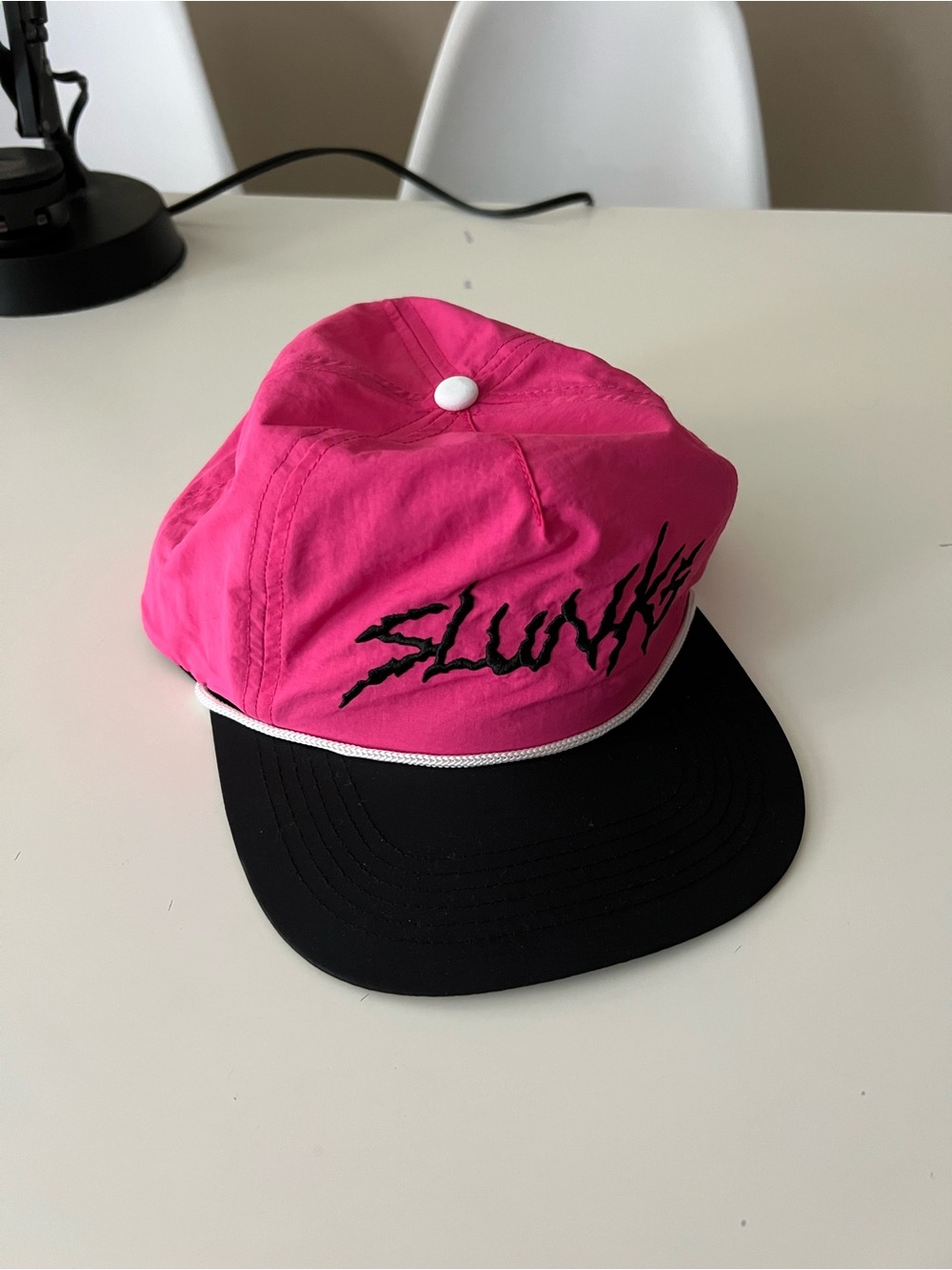 Men's Pink and Black Rope-Trim Baseball Cap with Script Logo Slunks